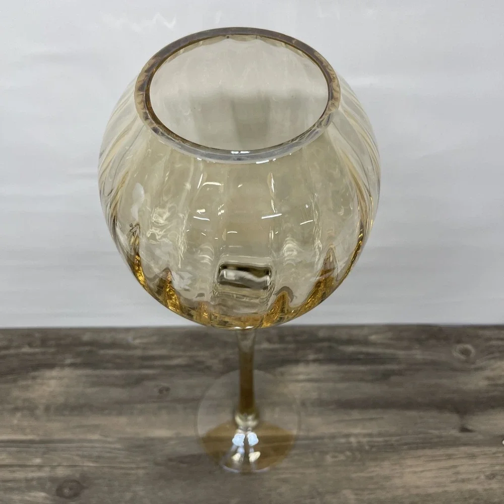 Vintage Amber Gold Art Glass Tall Stem Hurricane Candle Holder 19